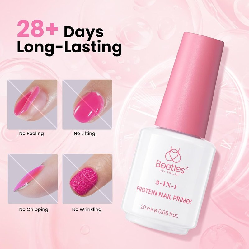 Beetles Protein Nail Dehydrator - HEMA-Free 3-in-1 Primer | 20ml Keratin-Infused Gel Polish Adhesion Enhancer