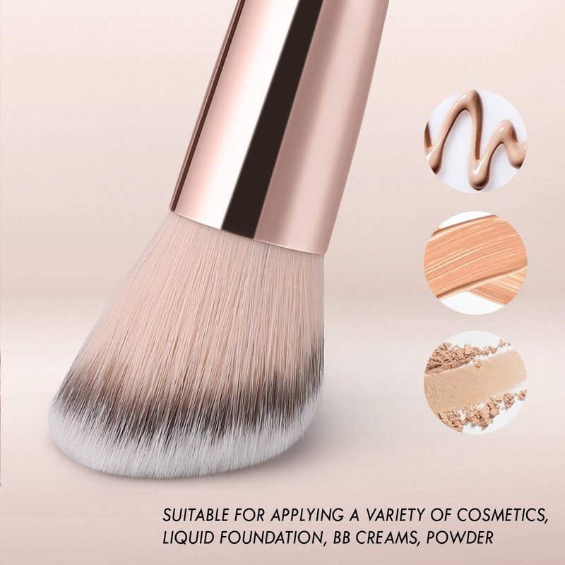 Double Ended Foundation Makeup Brush - Angled & Round Contour for Liquid, Powder, Blush | Brown