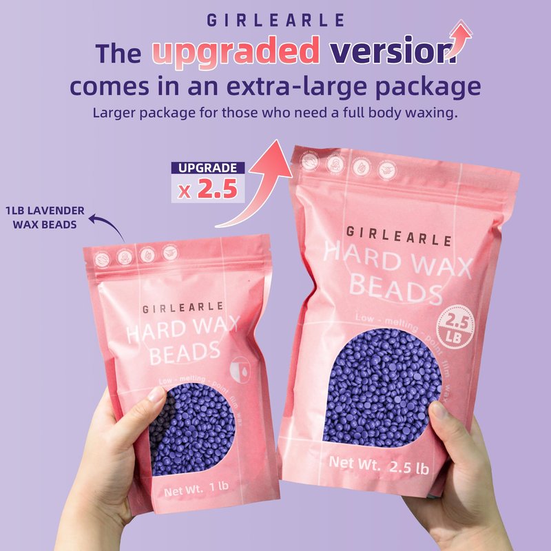 GIRLEARLE 2.5lb Wax Beads for Hair Removal, Brazilian Bikini Hard Wax for Sensitive Skin, Hard Wax beads Perfect for Full Body Eyebrow, Facial, Beard and Underarms at Home for Women and Men (Lavender)