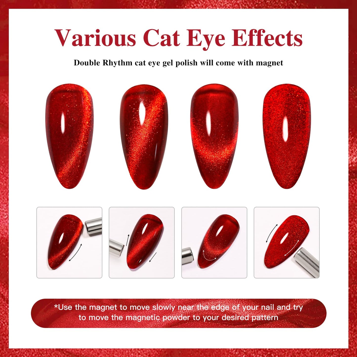 Double Rhythm 0.5 OZ Cat Eye Gel Polish with Magnet 15ML Holographic Glitter Shimmer Translucent Jelly Color Magnetic Nail Polish Salon DIY at Home