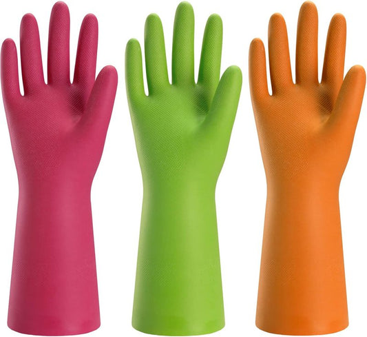 Bamllum Rubber Cleaning Gloves - Reusable Dishwashing Gloves for Kitchen | Flexible & Waterproof (Medium, Green, Red, Orange)