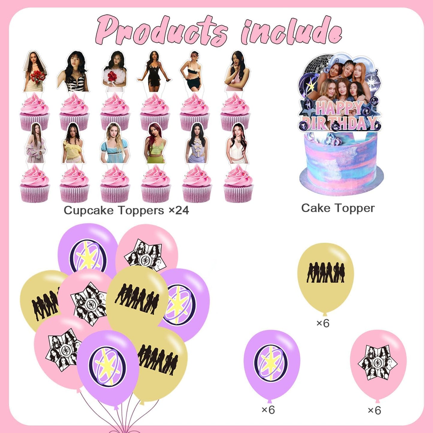 Birthday Party Decoration Set - Happy Birthday Banner, Cake Topper & Latex Balloons | Perfect for KATSEYE Fans