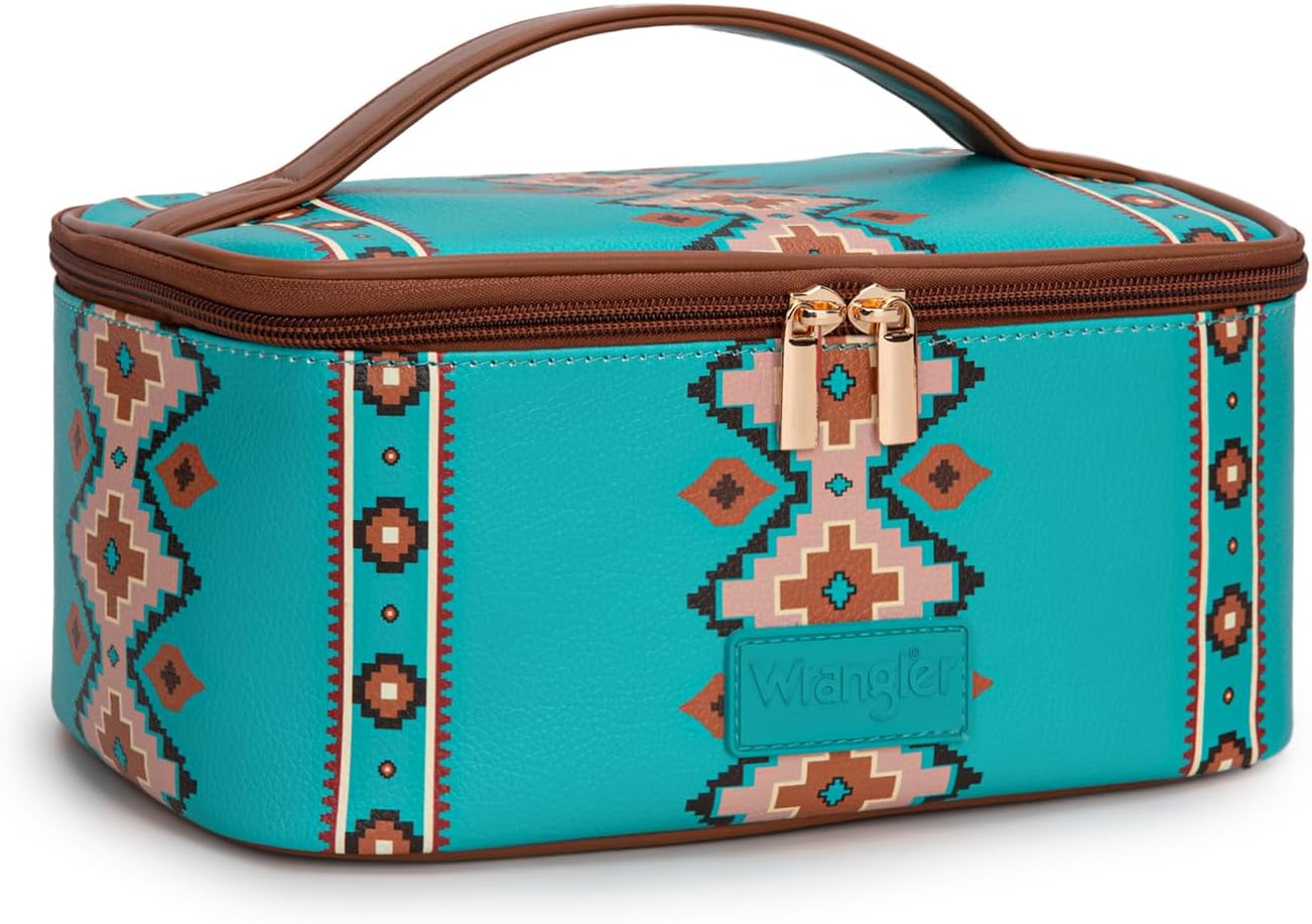 Montana West Travel Makeup Bag Set - Large Cosmetic Organizer with Brush Holder & Divider | Cute Aztec Design