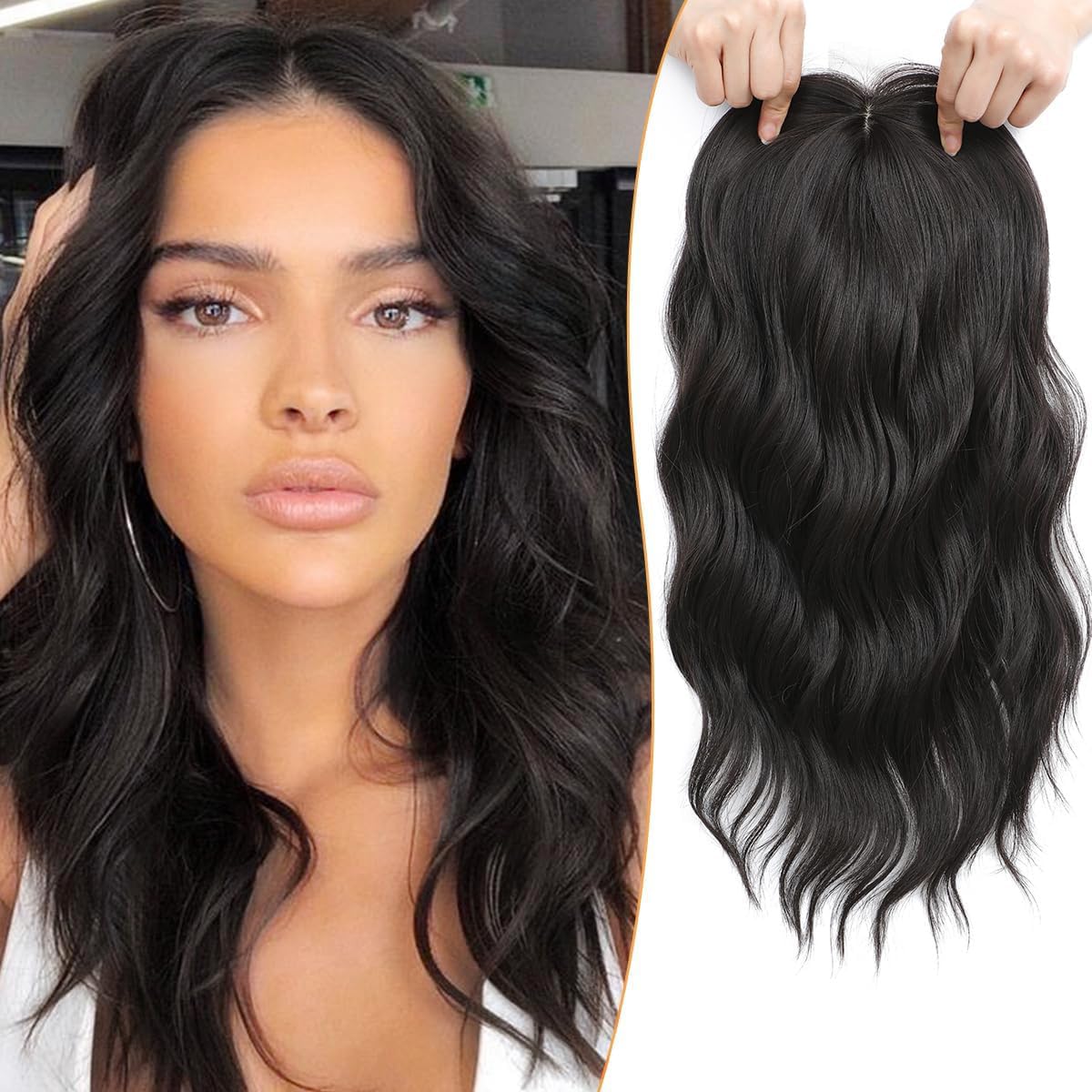 Hair Topper for Women - 16 Inch Natural-Looking Synthetic Hairpiece with Soft Volume & Secure Clips