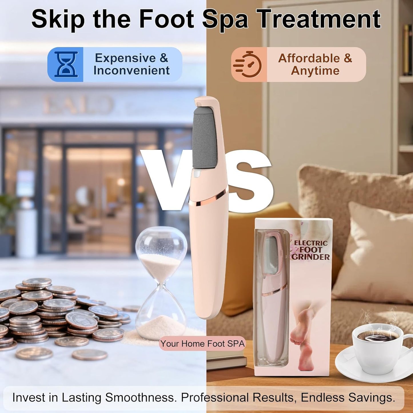 Electric Foot File - Rechargeable Callus Remover for Smooth Feet | 2 Speeds, Waterproof & Cordless Pedicure Tool