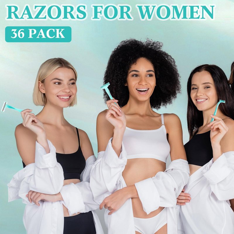 Leriton 36 Count Women's Disposable Razors Bulk 3 Blade Razors For Women Shaver For Women Sensitive Skin Comfortable Shave For Bathing Hotel Travel