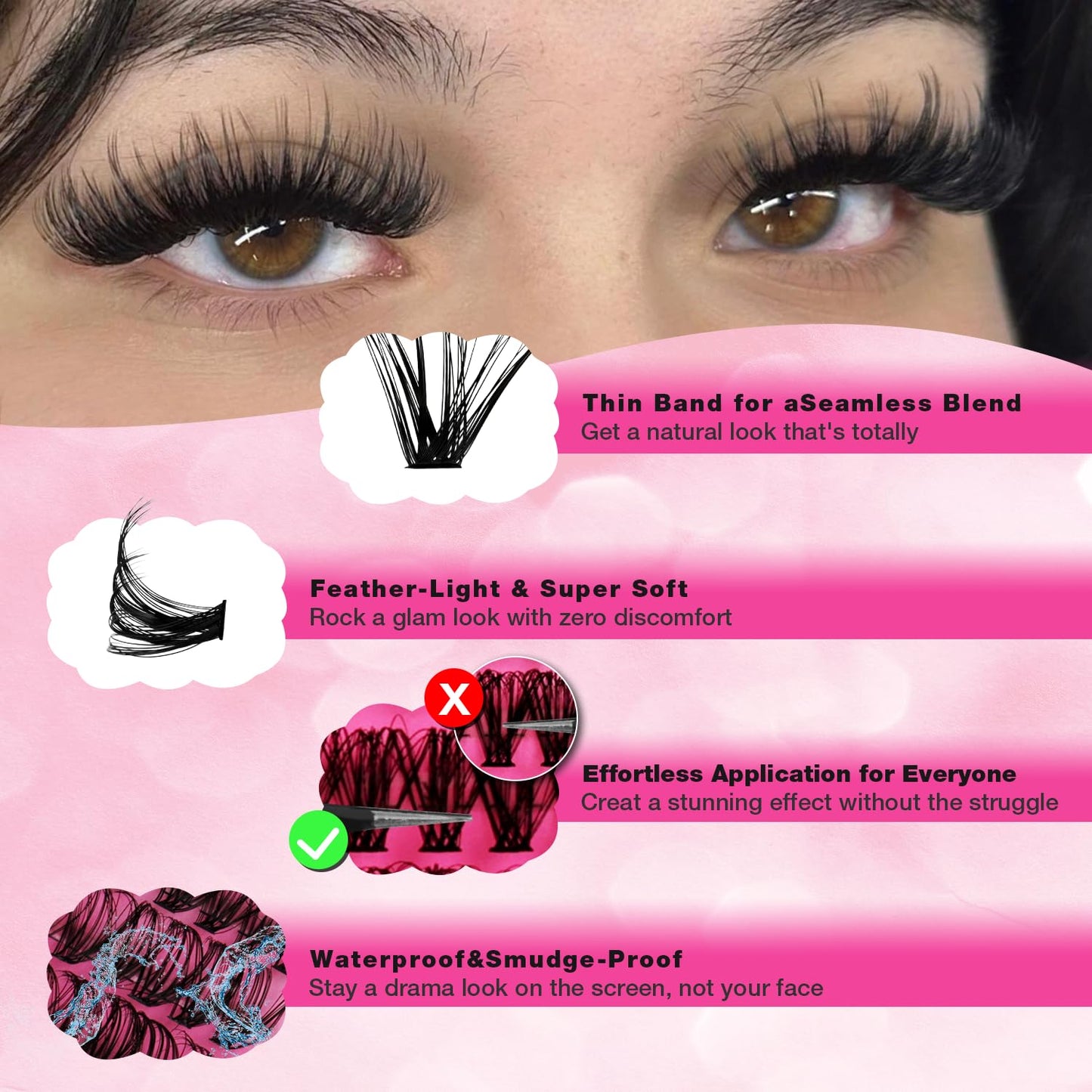 560pcs Lash Clusters Kit with Bond, Seal and Tweezers, Natural False Eyelashes Kit, 9-16mm D Curl 30D+40D Wispy Cluster Lashes, Individual Eyelash Extensions for Beginners At Home