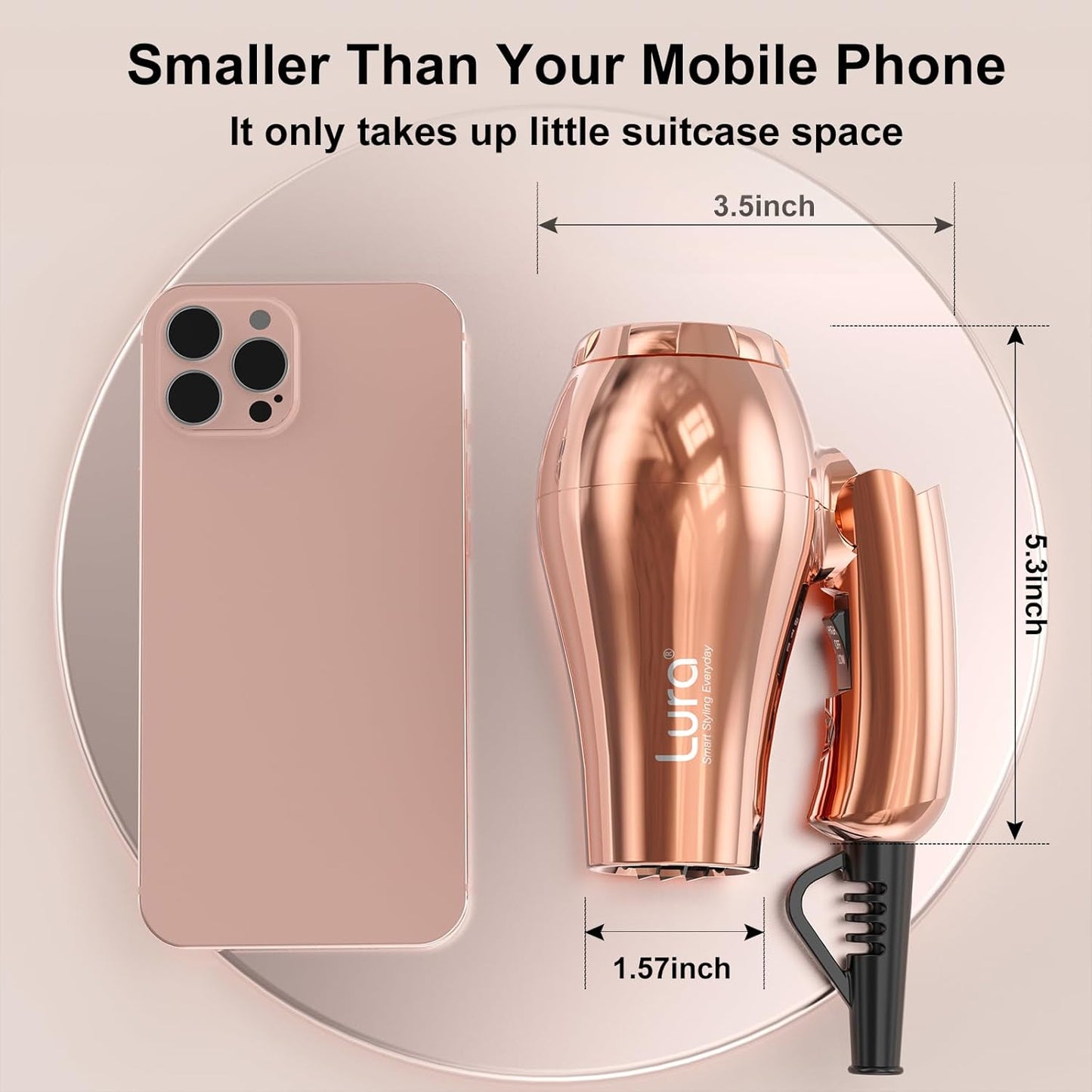 Travel Hair Dryer - Dual Voltage 1200W Mini Blow Dryer with Diffuser | Lightweight & Portable, EU/UK Plug