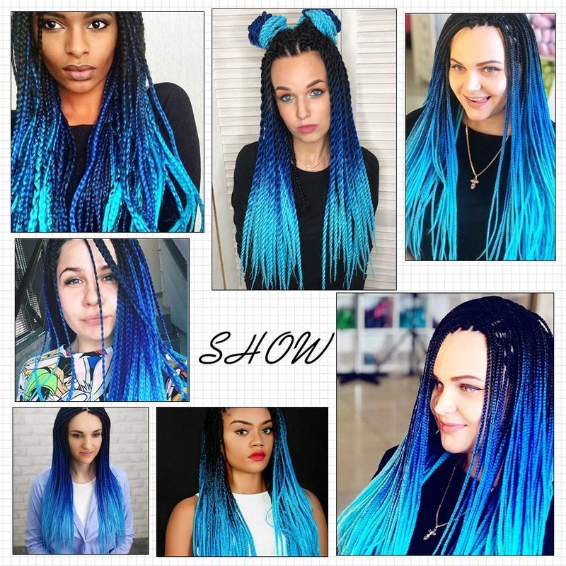 Pre-Stretched Braiding Hair - 22 Inch Synthetic Crochet Extensions | 6 Packs in Mixed Black, Dark Blue & Light Blue