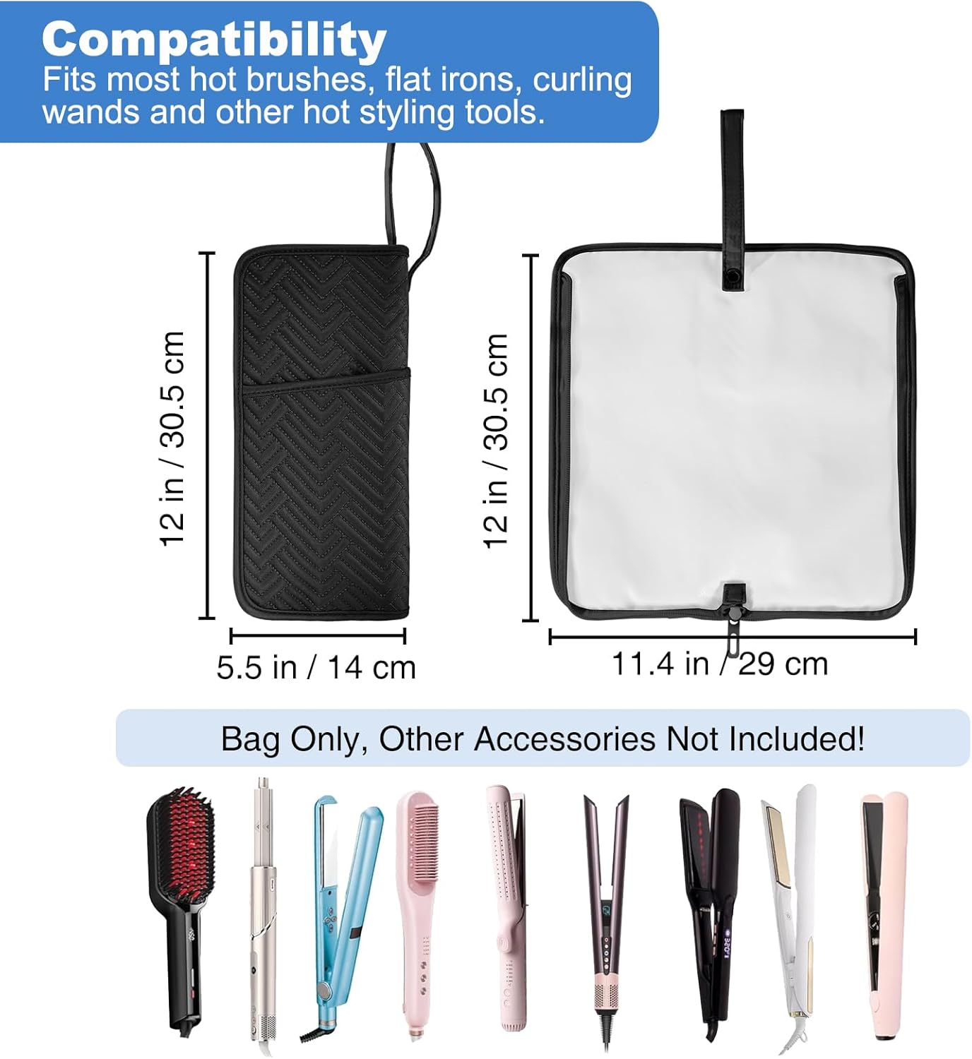 Heat Resistant Hair Tools Organizer - Portable Travel Bag for Curling Irons & Straighteners | Black