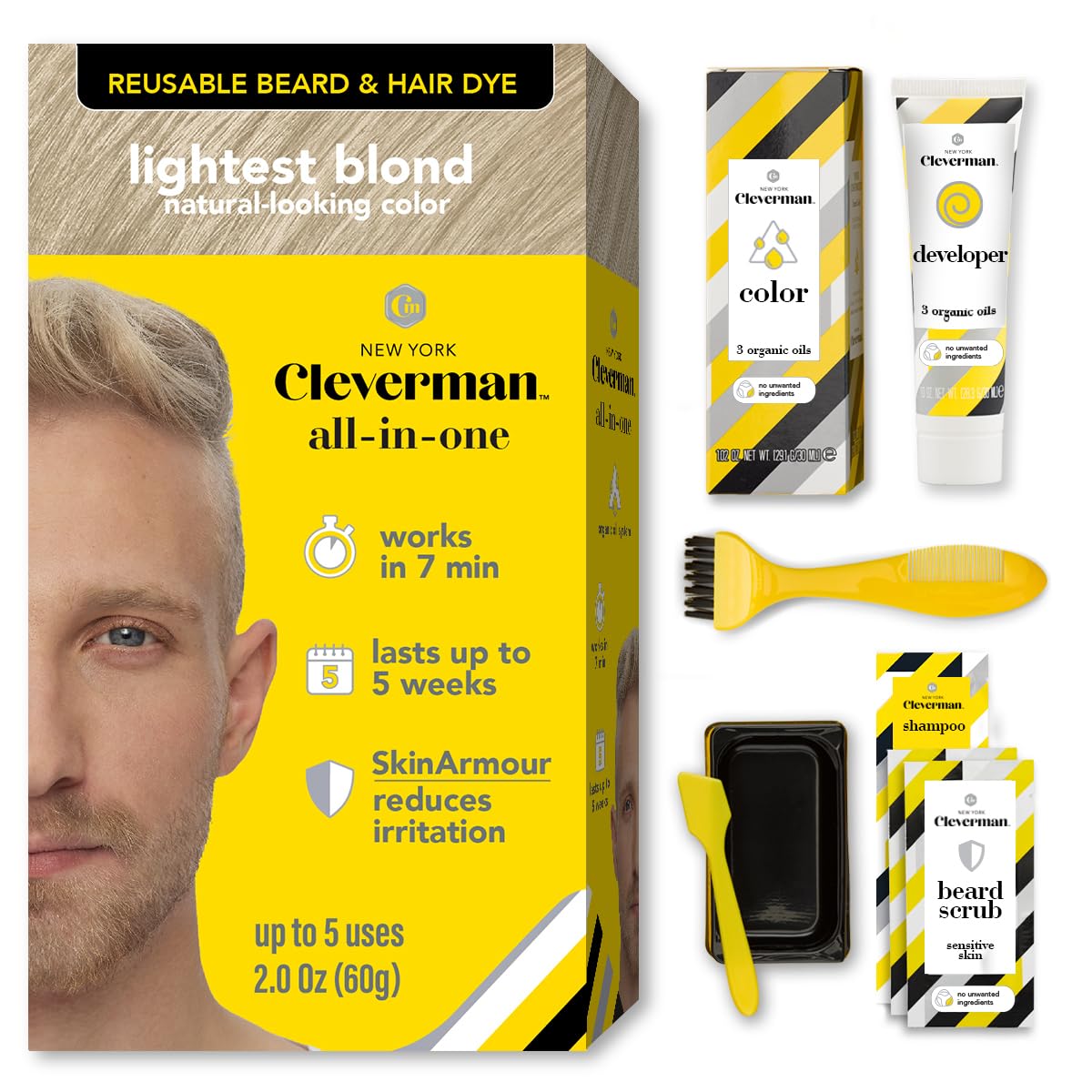 Reusable Hair & Beard Dye for Men - Medium Brown | Natural Gray Coverage, No-Drip Cream, Up to 5 Uses