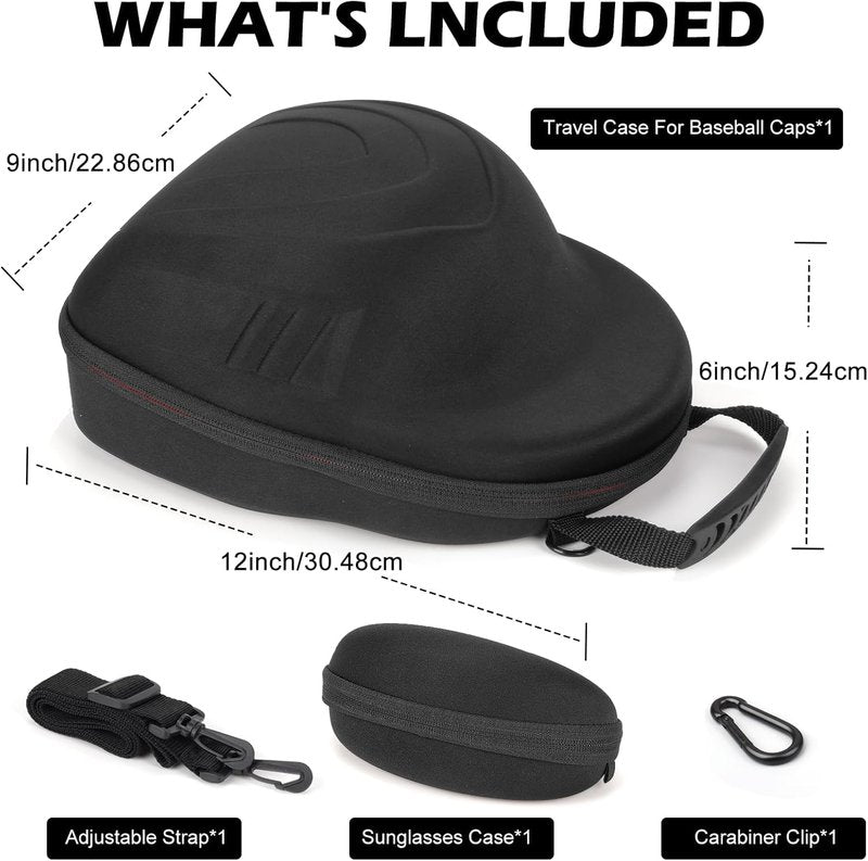 Yewltvep Hard Baseball Hat Case+Sunglass Storage, Hat Carrier Travel Case Hat Storage for 6 Baseball Caps Organizer Protect with Adjustable Shoulder Strap, Perfect for Traveling and Home Storage