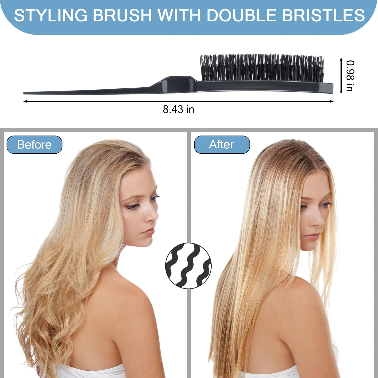 SIMPOR Teasing Hair Brush, Slick Back Hair Brush, Nylon Bristles Salon Styling Edge for Back Combing Lifting Create Volume Parting Stick for Women Men