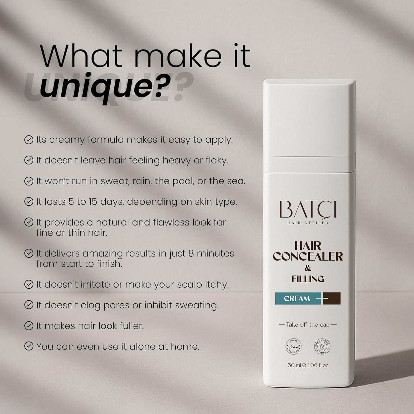 Hair Concealer Cream for Thinning Hair & Bald Spots - Non-Fiber Scalp Touch-Up | Water-Resistant, 1 fl oz (30ml)