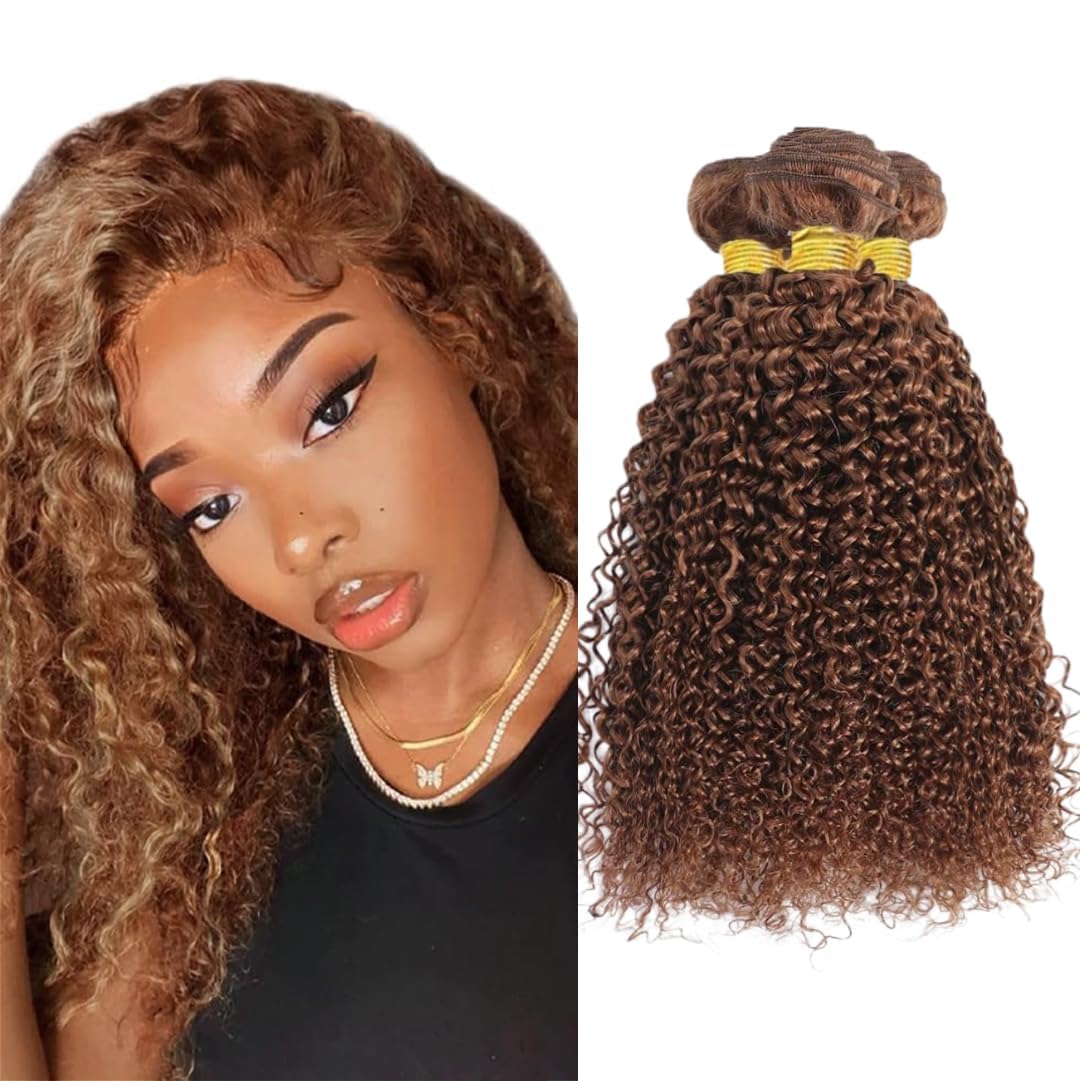 300g Brown Curly Bundles Human Hair Color #30 Kinky Curly Bundle 24 26 28 Inch Light Brown Human Hair Bundle Brazilian Virgin Hair 3 Bundles