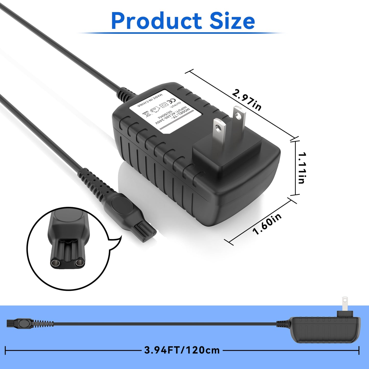 XMHEIRD Charger for Philips-Norelco-HQ8505 9000 7000 5000 3000 Series Electric Shaver Razor, Aquatec, Arcitec, Multigroom Beard Trimmer & More Adapter Power Supply Charging Cord 15V AC Adapter