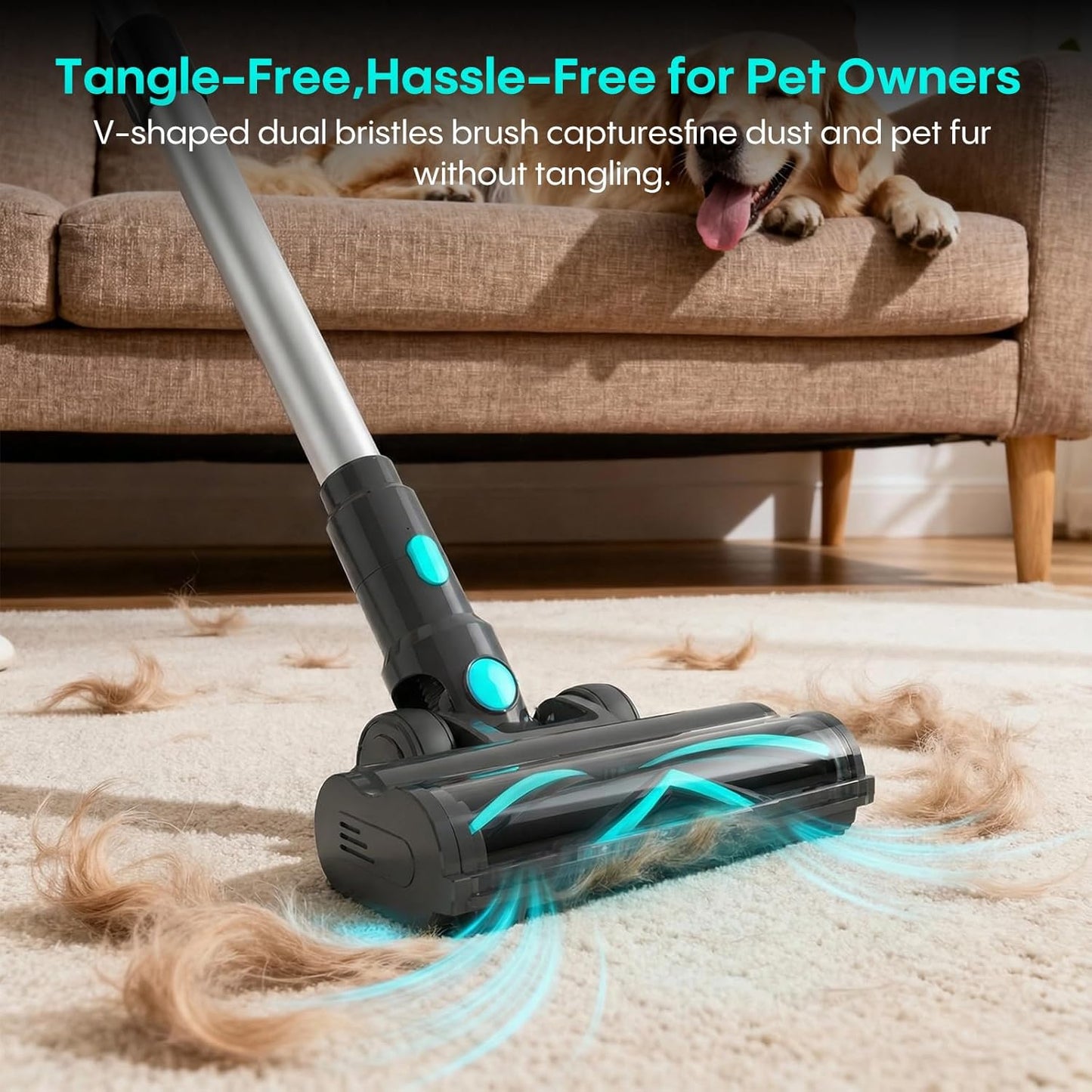 Cordless Vacuum Cleaner - 65KPa Suction Power, 65 Mins Runtime, Anti-Tangle Touch Screen | Detachable Battery for Floors & Carpets
