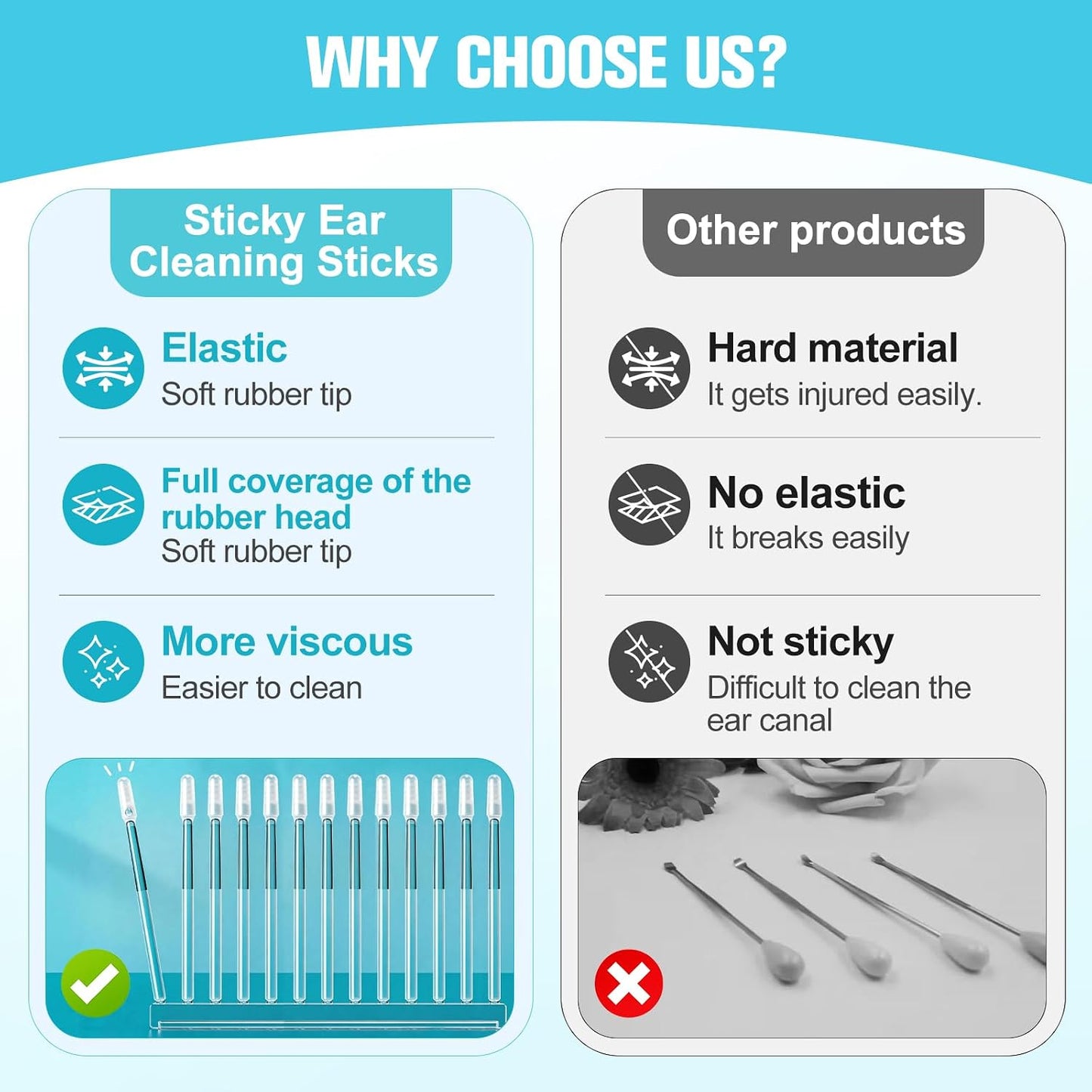 Sticky Ear Cleaning Sticks - 72Pcs Reusable Ear Cleaner Picks with Dust Cover | Soft Head Swabs for All Ages