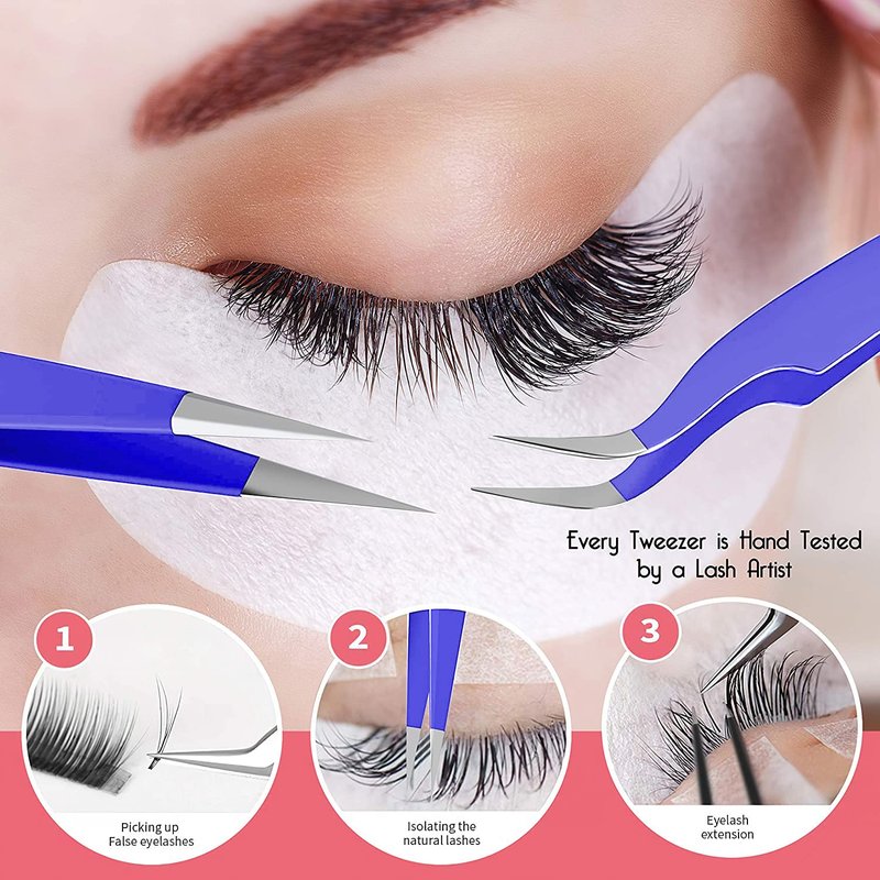SIVOTE Eyelash Extension Tweezers for Classic & Volume Lashes, 2-Pack, Purple