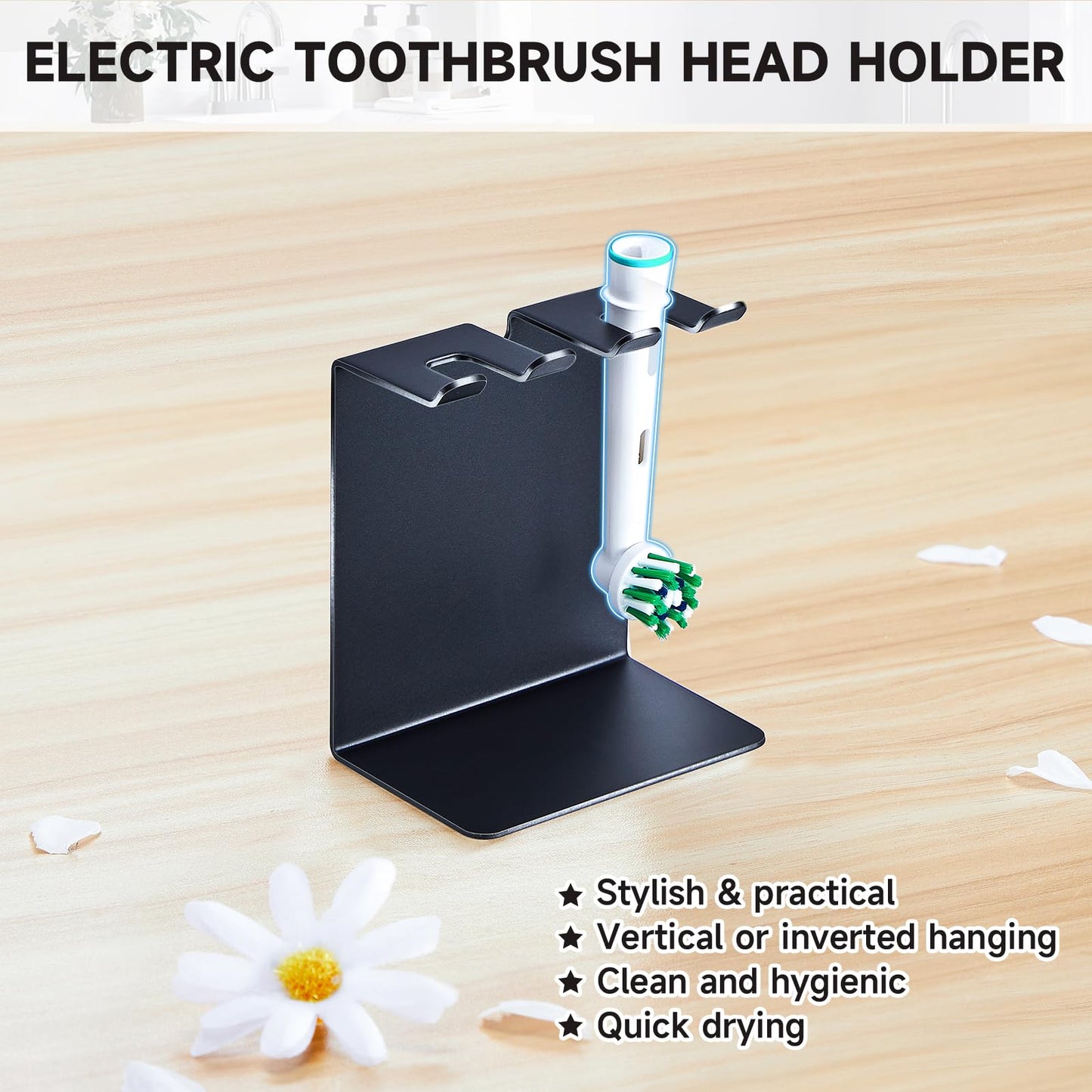 Electric Toothbrush Head Holder, Oukimly Toothbrush Holder Wall Mounted or Desktop, Metal Tooth Brush Holder, Shower Brush Head Holder, Electric Toothbrush Holder for Bathroom (Black, Small)