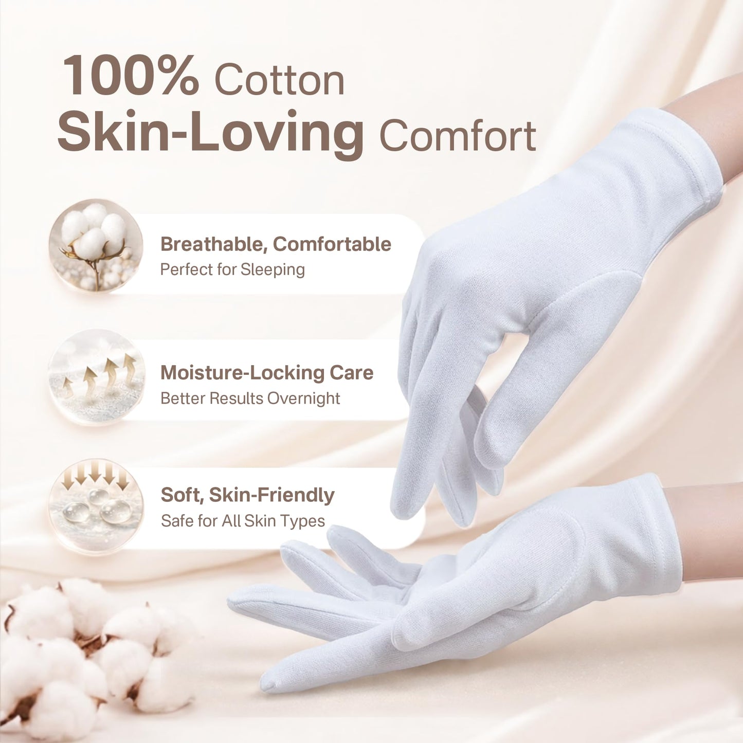 Cotton Gloves for Dry Hands Sleeping – 4 Pairs White Gloves Women Moisturizing Gloves Overnight, 100% Cotton Gloves Eczema, Spa Care for Dry Hands as Hand Mask