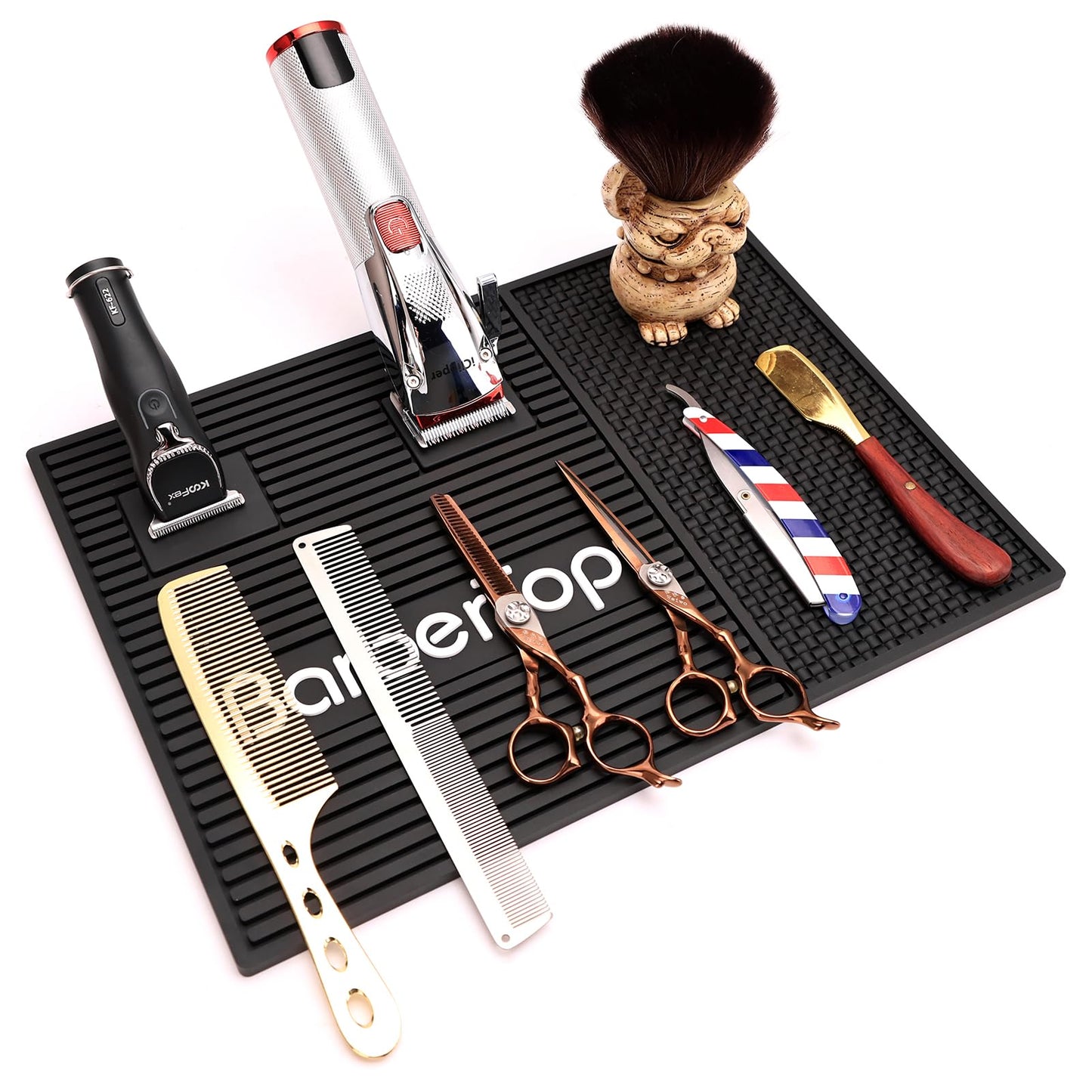 Barber Tools Organizer Mat, Magnetic Barber Mat with 2 Magnetic Slots, Barber Clippers Mat, Magnet Strip Station Pad for Hairstylist