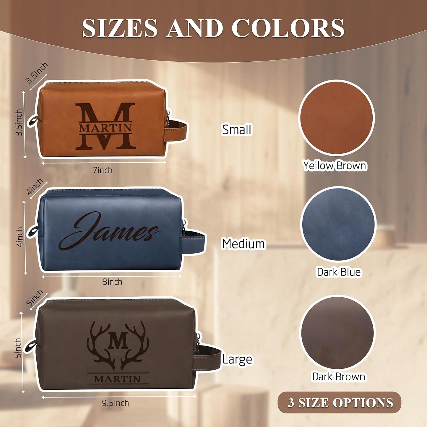 Personalized Leather Toiletry Bag for Men - Custom Engraved Dopp Kit | Perfect Groomsmen, Husband, Dad Gift for Weddings & Birthdays
