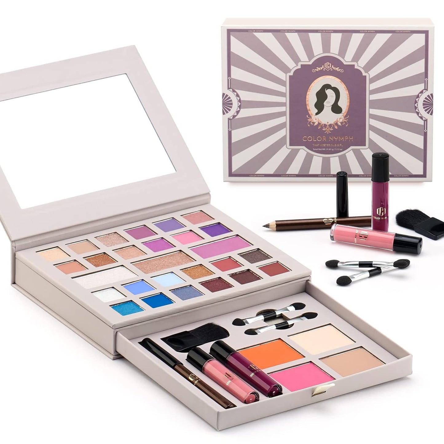 All-in-One Makeup Kit - Travel-Friendly Palette with 24 Eyeshadows, Lip Glosses, Brushes & Mirror | Perfect for Women, Teens & Beginners