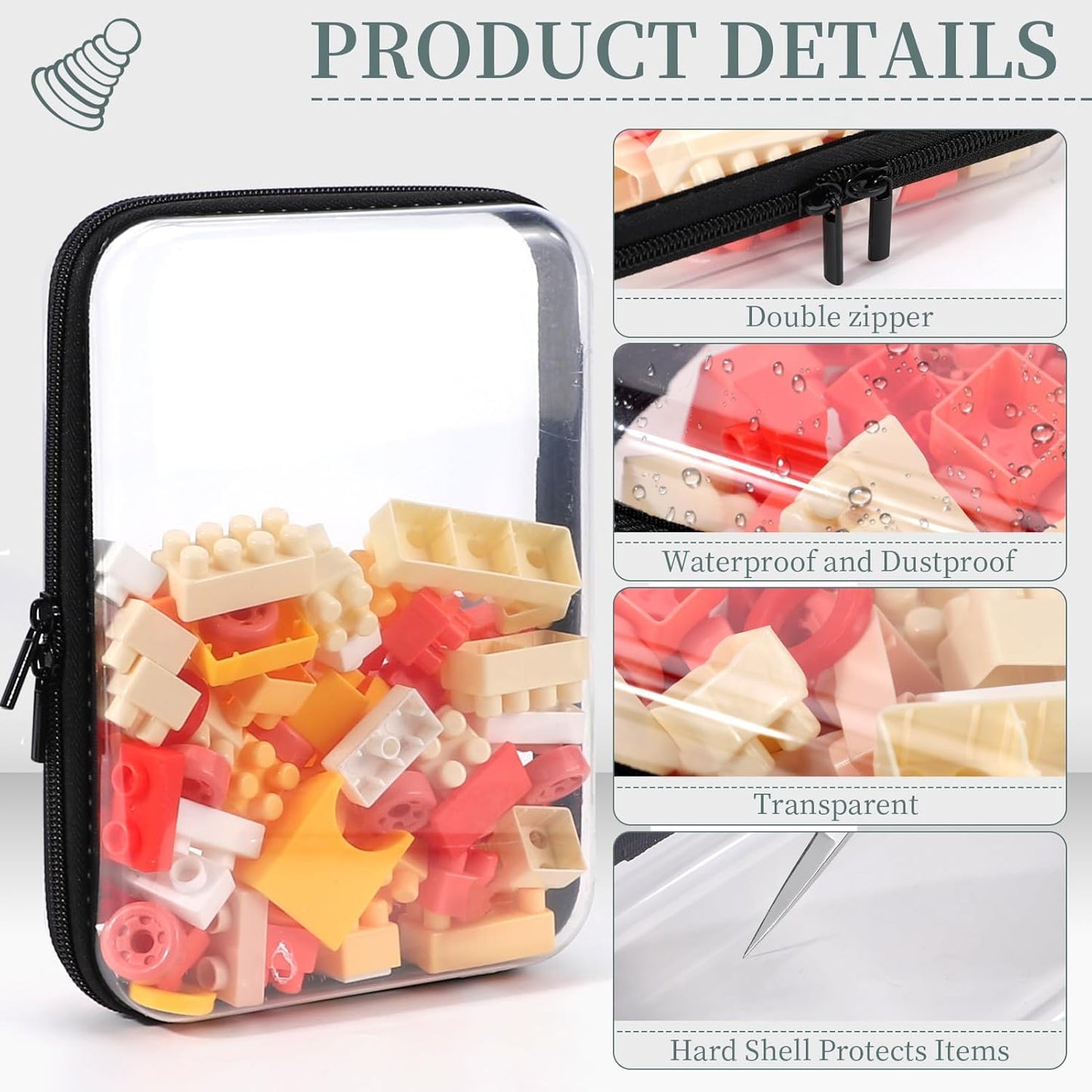 Clear Hard Shell Zipper Case - 3 Pack Waterproof Makeup Organizer | Medium Size Black Travel Toiletry Bag
