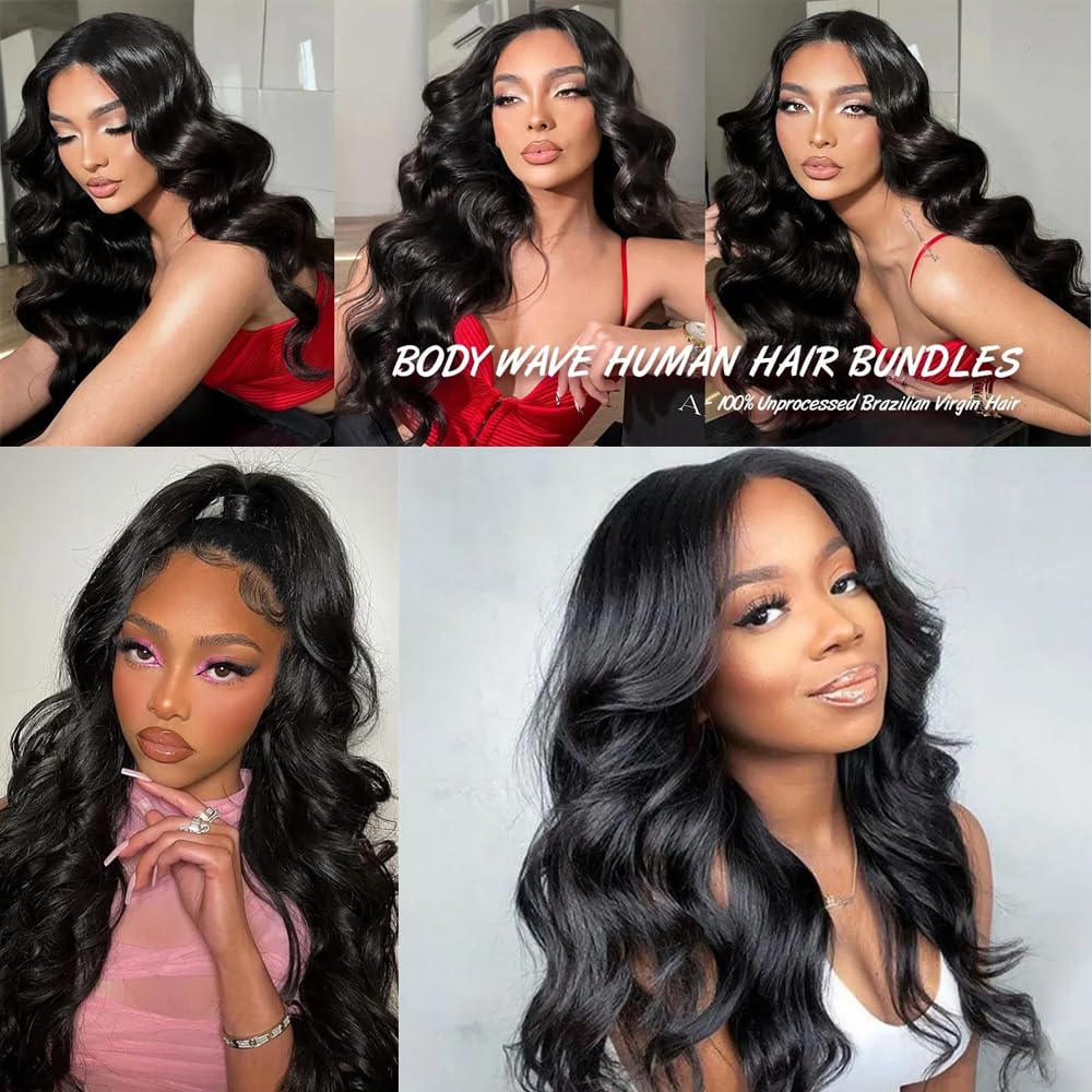 Human Hair Bundles Body Wave Bundles Human Hair 16 18 20 inch Double Weft 10A Brazilian Real #1B Natural Black Body Wave 3 Bundle 150g