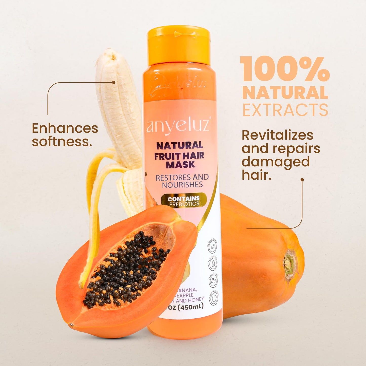 ANYELUZ Hair Mask with Banana and Fruit Extracts – For Dry and Damaged Hair, Restores Shine and Strength
