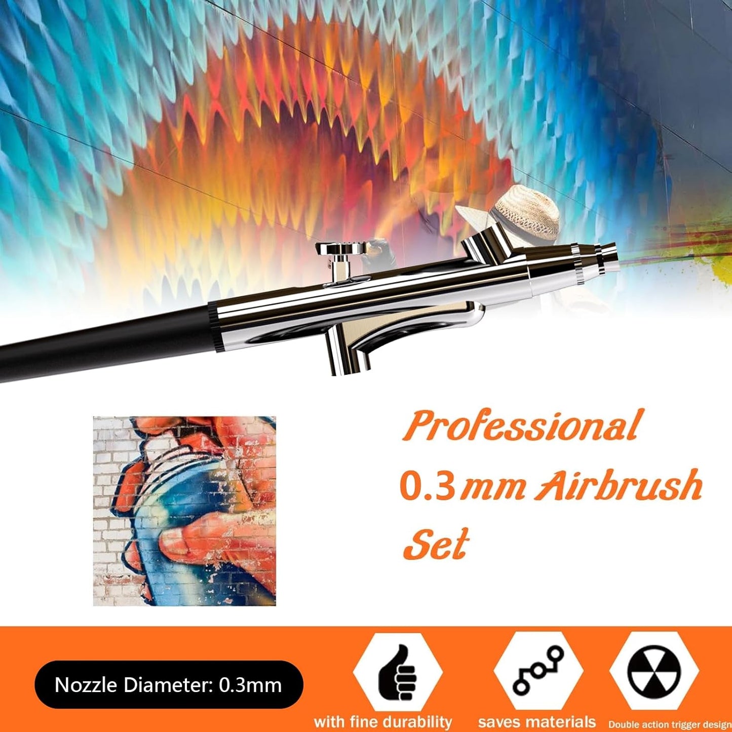 Airbrush Kit - Portable Airbrush Gun Set with 0.3mm Needles for Painting, Cake Decorating & Makeup | Black