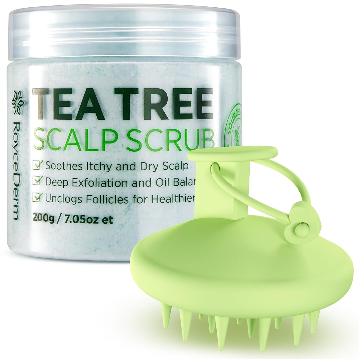 Roycederm Tea Tree Scalp Scrub - Exfoliating Pre-Shampoo Treatment for Dry, Flaky Scalps | Refreshing Rosemary Mint Formula
