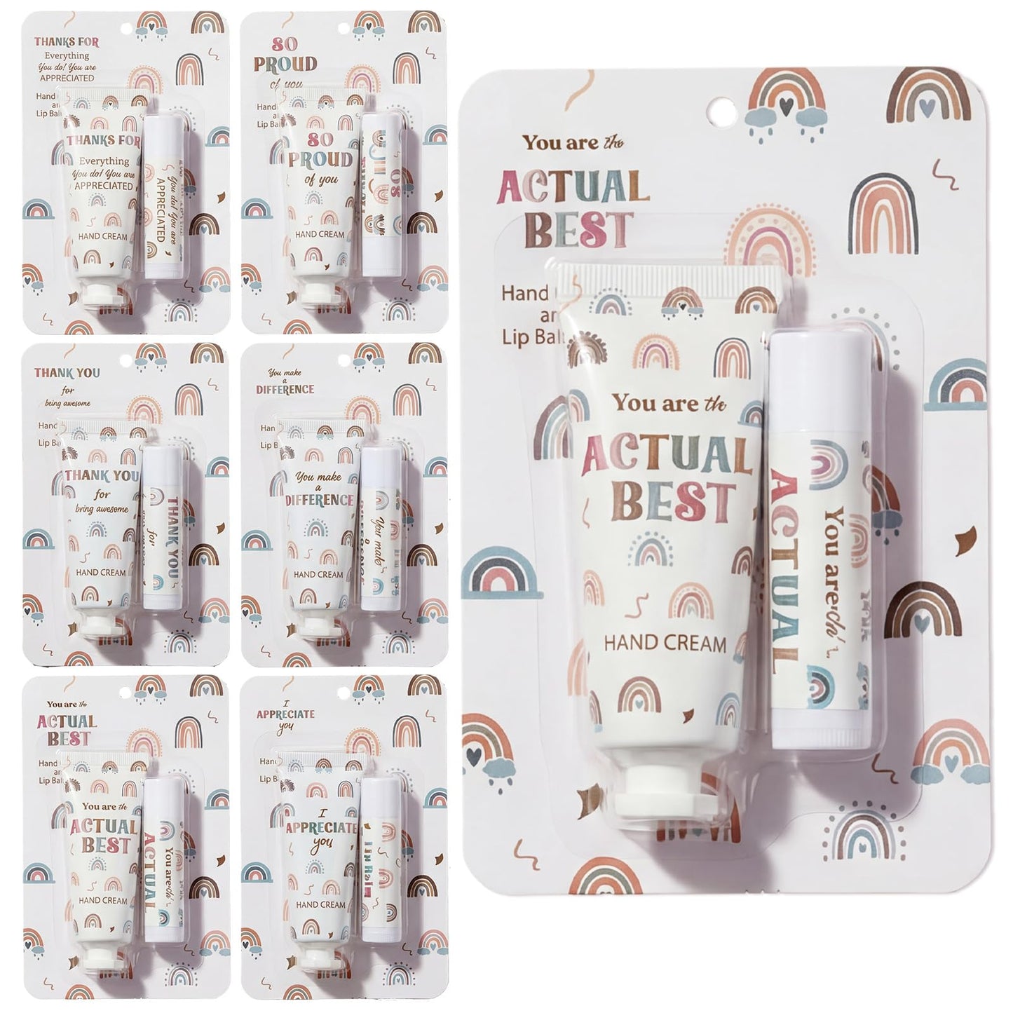 Loopeer 24 Set/ 48 Pcs Back to School Teacher Employee Appreciation Gift Bulk Boho Rainbow Lip Balm Hand Cream Lotion Set Small Team Thank You Gifts Party Favor for Women Classroom Staff Coworker