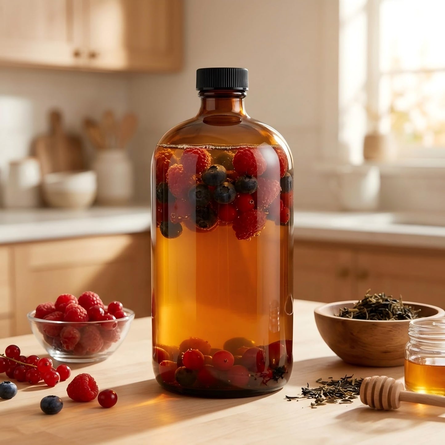 TBWIND 4 Pack 32oz Amber Glass Boston Round Bottles with Airtight Caps