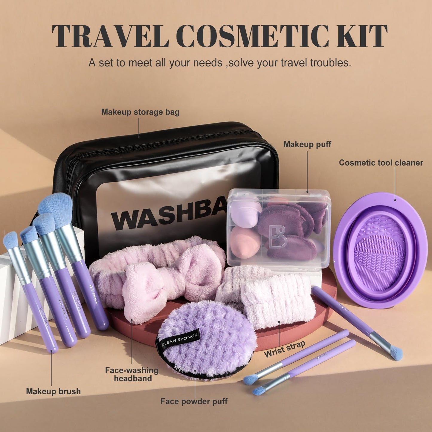 BS-MALL 26 Pcs Makeup Brushes Set – Premium Facial Cleaning & Makeup Brush Set with Foundation, Concealer, Blush, Eyeshadow Brushes plus Sponge and Wash Bag