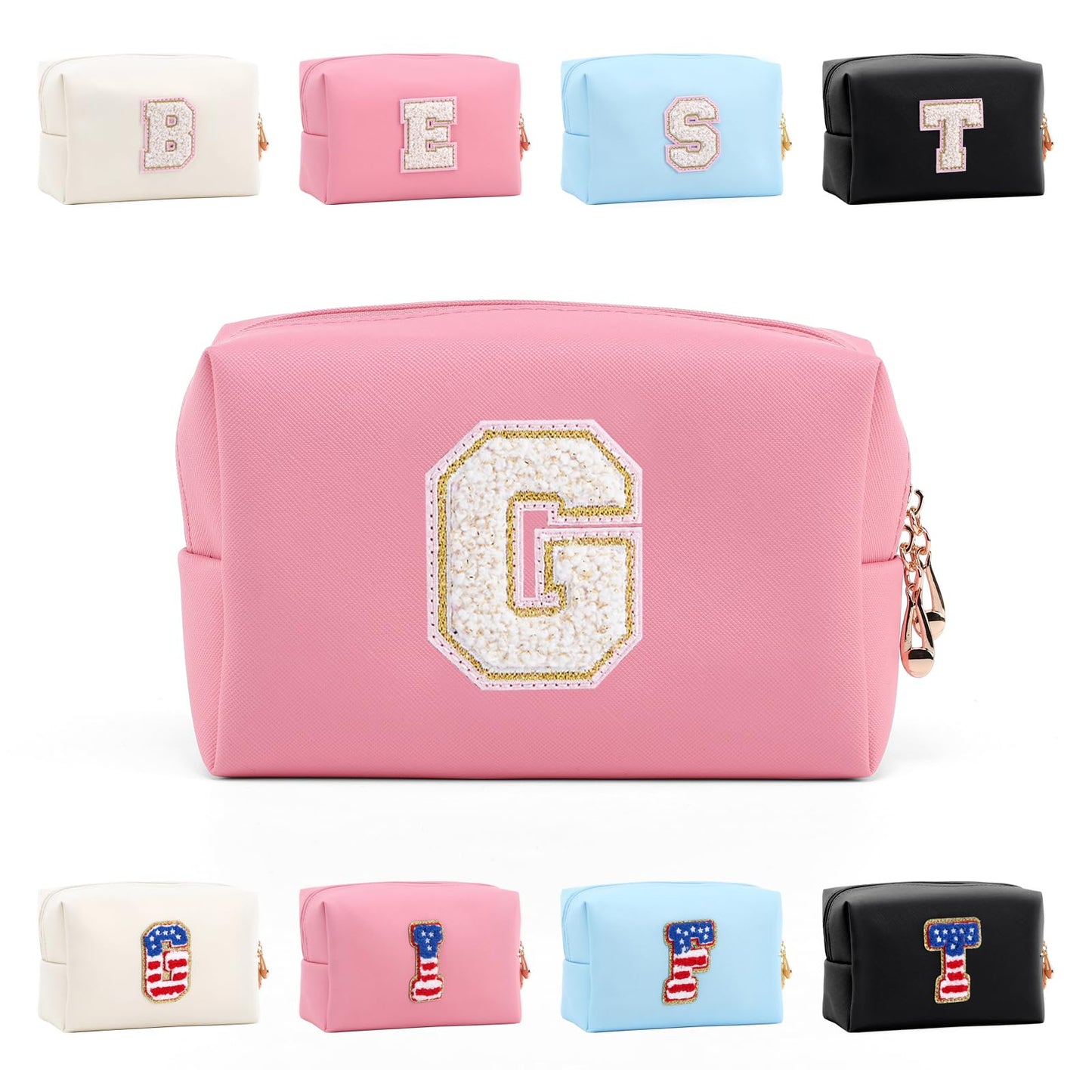 Hbhpov Personalized Initial Letter Makeup Bag Organizer,Waterproof PU Leather Letter Zipper Cosmetic Pouch Bag Travel Portable Toiletry Bag,Gift Ideal for Teen Girls Women Birthday Friend Mom
