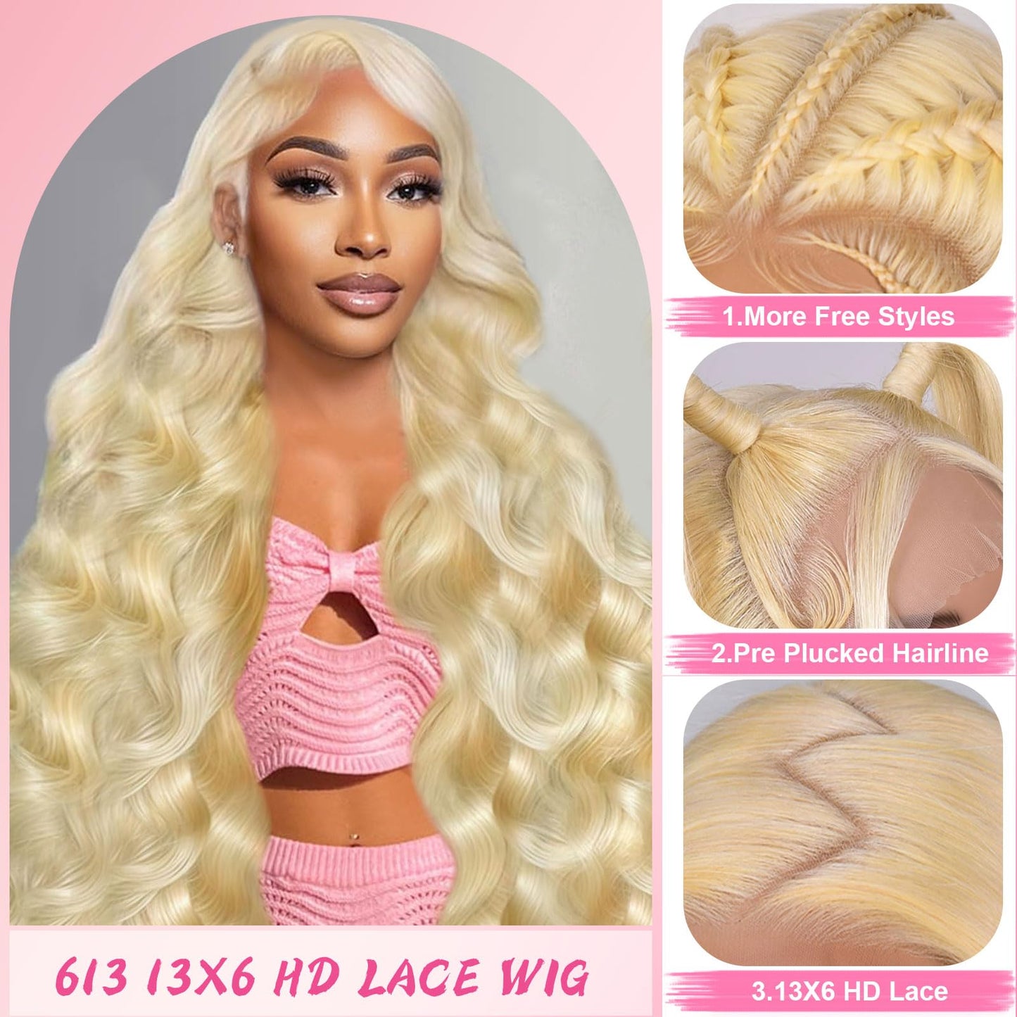 32 Inch 613 Lace Front Wig Human Hair 200 Density Blonde Wig Human Hair 13X6 Body Wave HD Lace Front Wigs Human Hair Pre Plucked 10A Blonde 613 HD Transparent Lace Frontal Glueless Wigs For Women