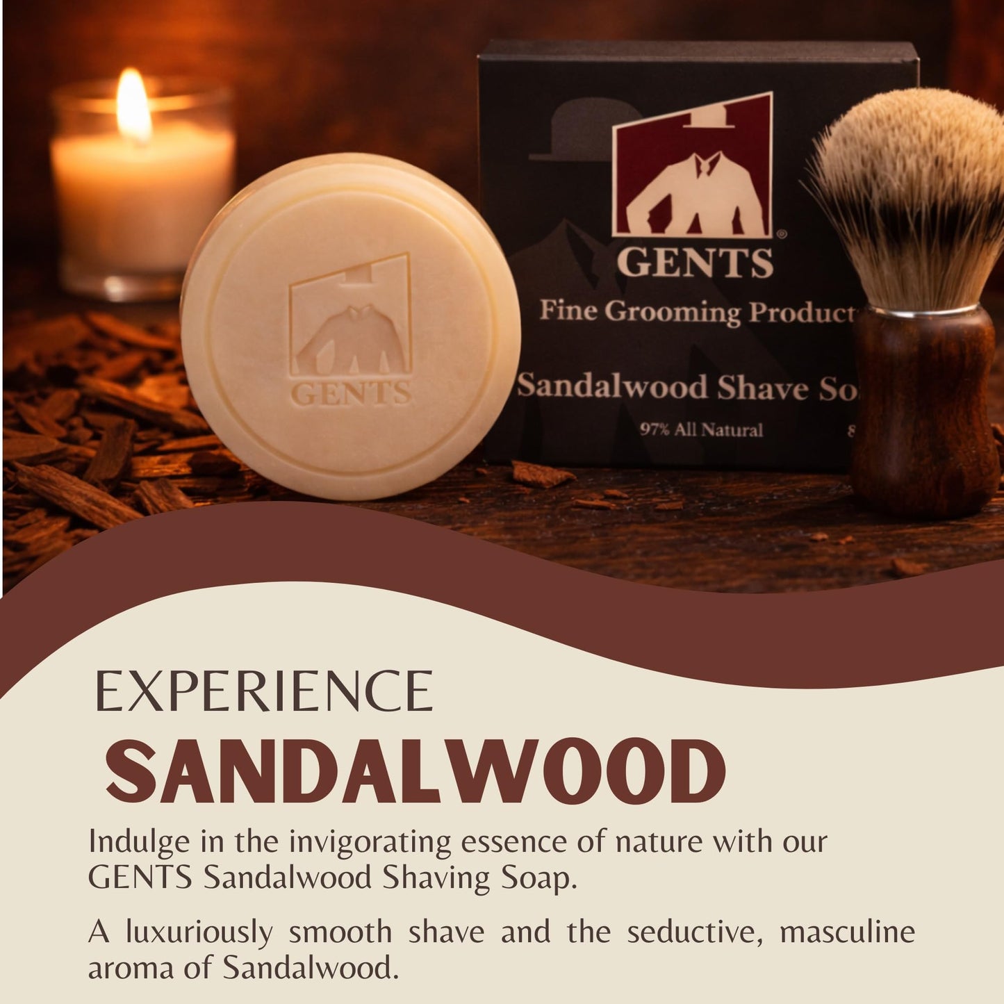 GENTS 97% All Natural Shave Soap - Creates a Rich Lather Foam for Wet Shaving Experience (3 Pack Sandalwood) Birthday Gift