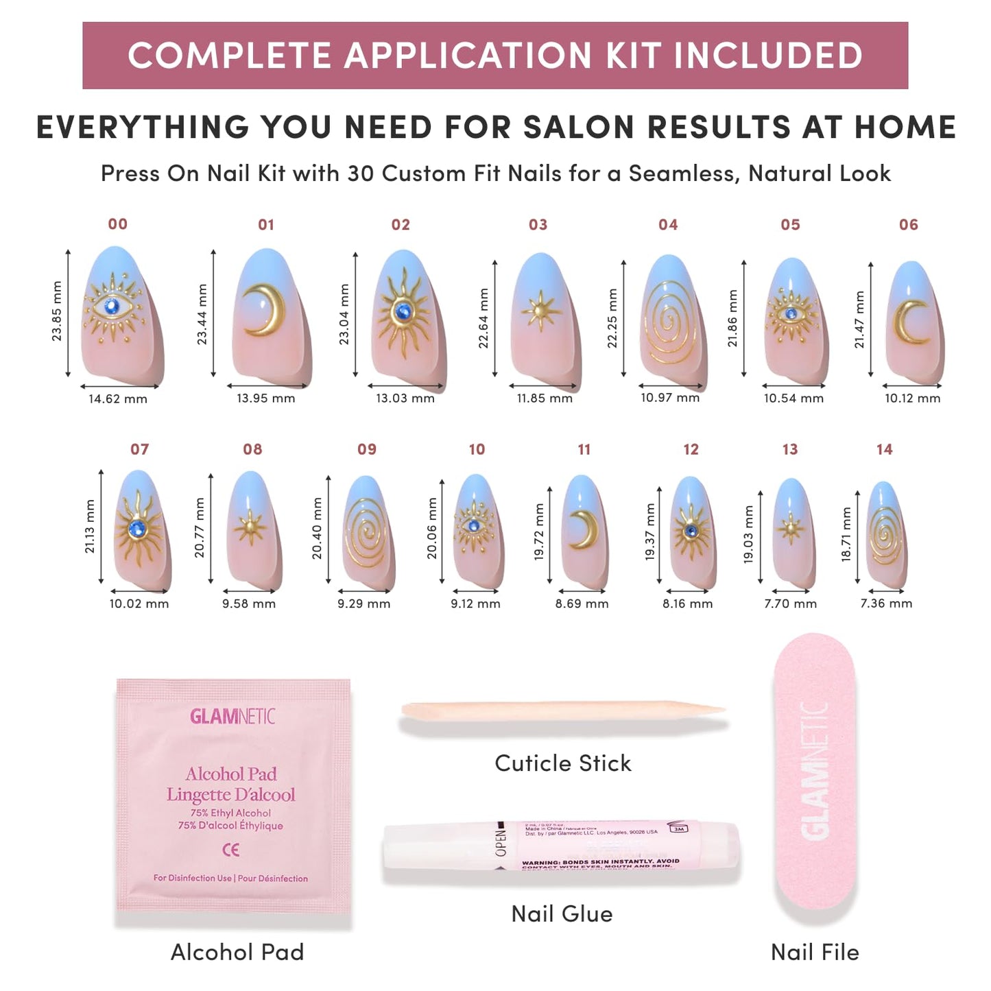 Glamnetic Press-On Nails Bundle - Spirited Sky & Capri Coast | Celestial Blue French Tips with Gold Accents | Durable Salon-Quality Kits