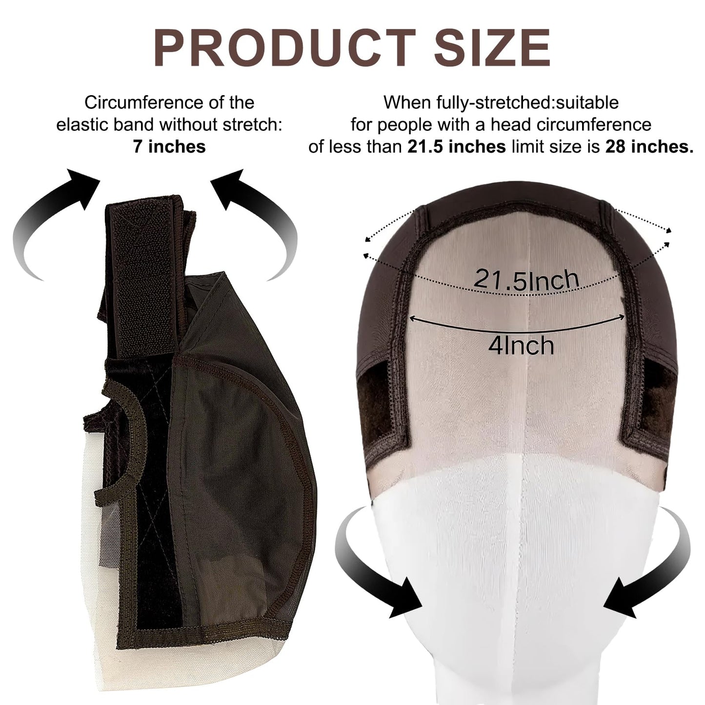 VITASHYNX 2 Pcs Wig Grip Cap for Women, Wig Cap with Grip Band Adjustable Make Your Wigs Be Glueless, 4X5 Transparent Lace Non Slip Caps for Lace Front Wigs (Brown)