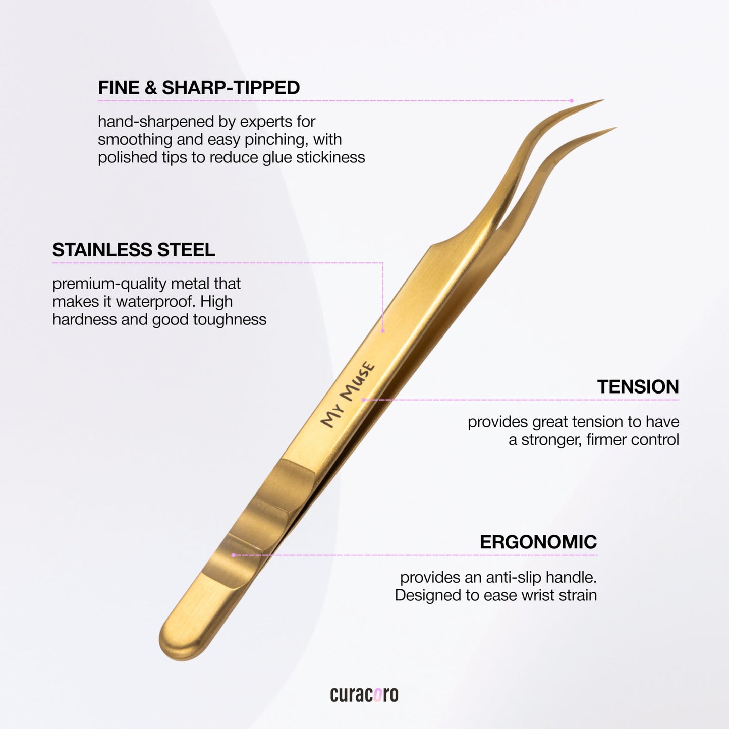 Curacoro Lash Tweezers for Eyelash Extensions - LashSmith Precision Curved Tweezers for Every Fan Style
