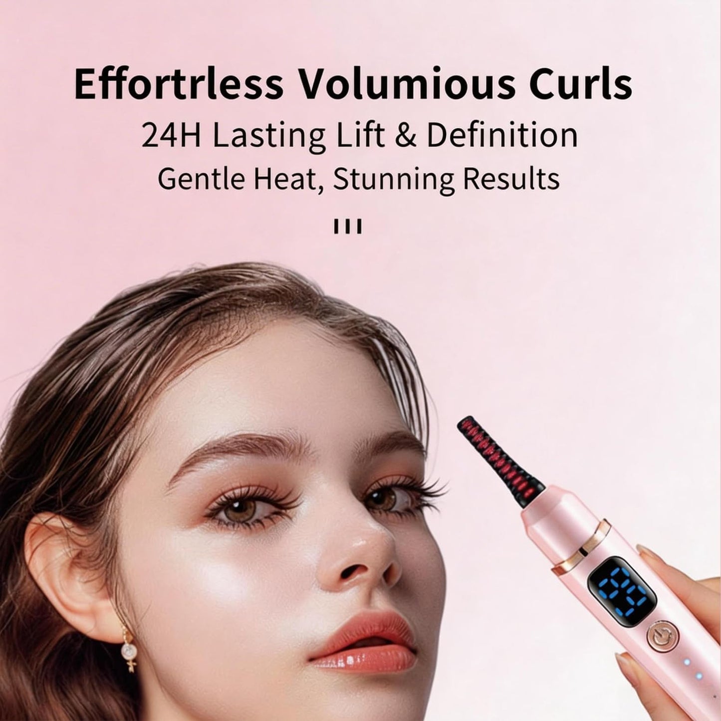 Electric Heated Eyelash Curler - 3 Temperature Modes & LED Display | Type-C Rechargeable, Pink