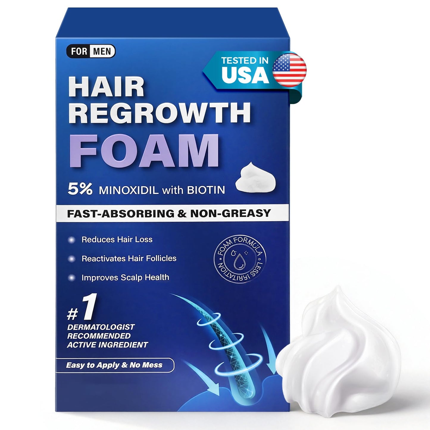 Minoxidil Hair Growth Foam for Men, Hair Regrowth Treatment for Thicker Fuller Hair, Hair Loss Supplement, Scalp Foaming Serum, Boosts Hair Density