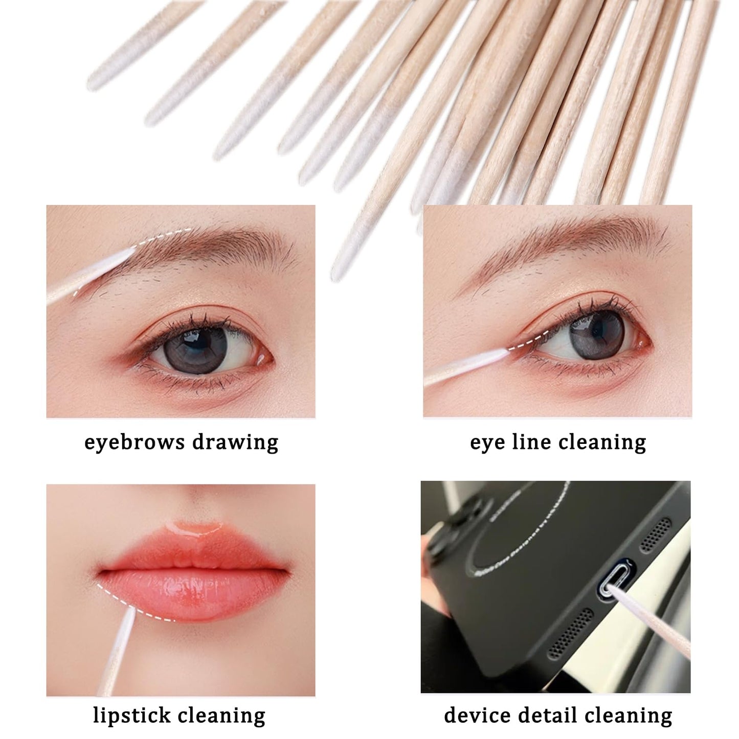 Pointed Tip Cotton Swabs - Double-Head Precision Microblading & Makeup Applicators | 200pcs White Wooden Sticks