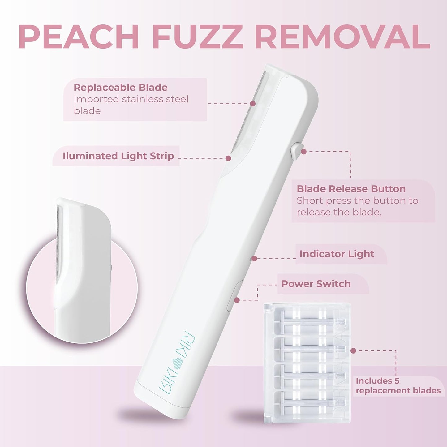 RIKI Dermaplaning Facial Tool - Stainless Steel Razor for Peach Fuzz Removal & Gentle Exfoliation | At-Home Skincare Tool