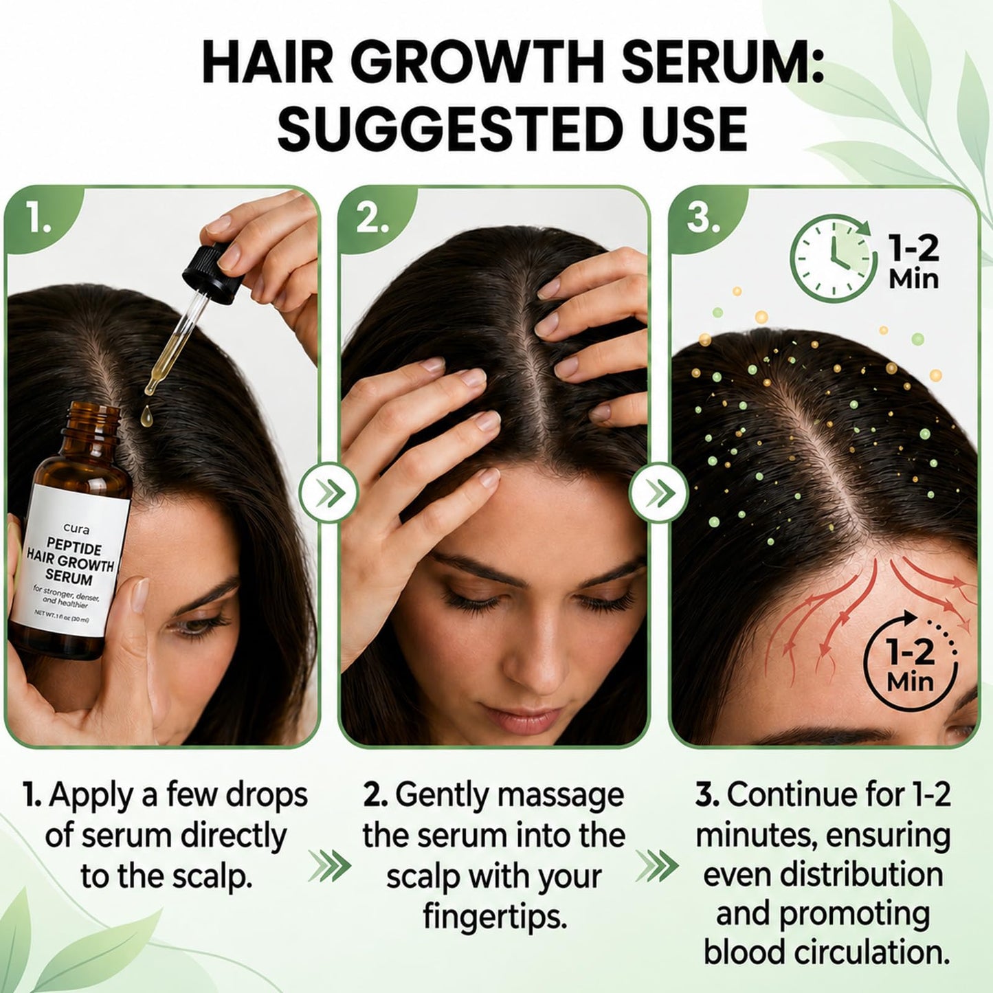 Cura Peptide Hair Growth Serum, Revitalize for Thicker Hair, Hair Growth Serum - Refreshing and Non-Greasy