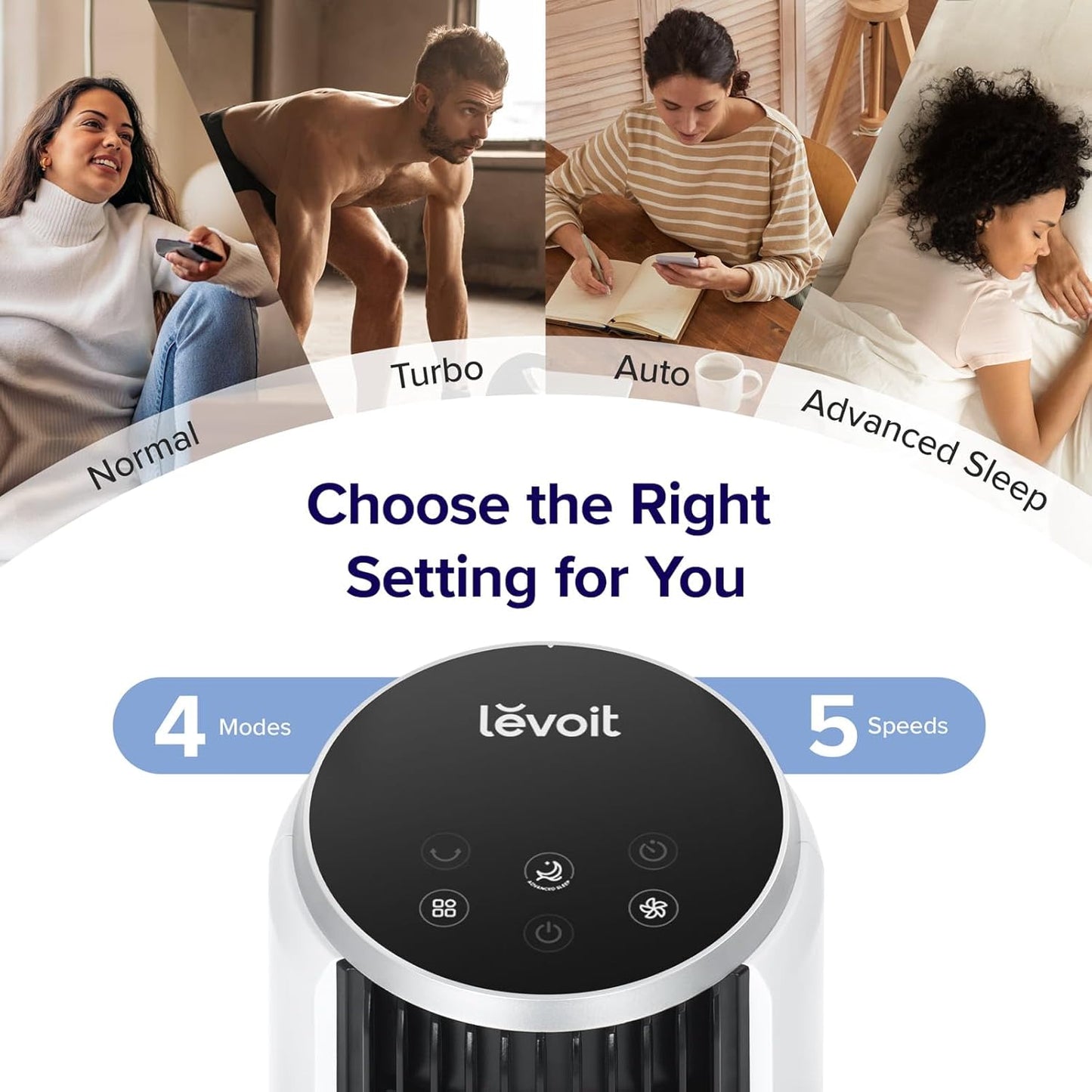 LEVOIT Tower Fan - 90° Oscillating Bladeless Fan for Bedroom | 28dB Quiet, 12H Timer, 5 Speeds, 36 Inch, White