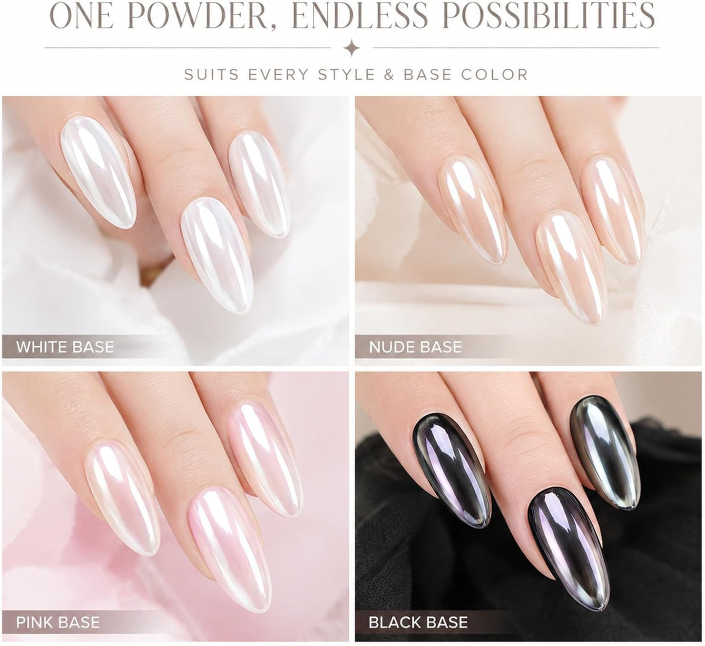 Pearl Chrome Nail Powder - Iridescent White Aurora Mirror Effect for Gel Nails | DIY Nail Art Pigment