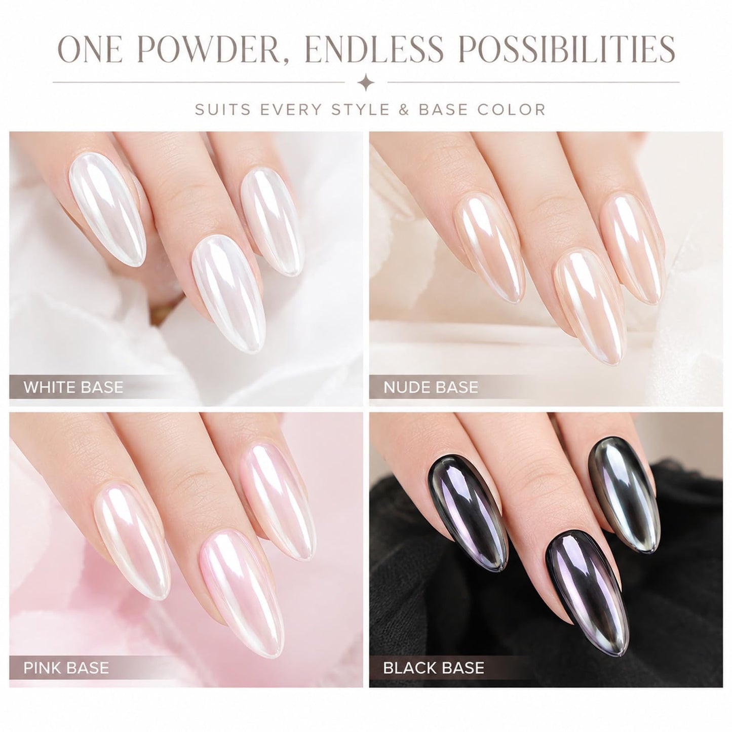 2 Jars White Pearl Chrome Nail Powder, Iridescent Aurora Chrome Powder Metallic Mirror Effect, Pearlescent Mermaid Dip Powder Nail Art Decoration,Chrome Powder for Nails, Resin Craft, 6g